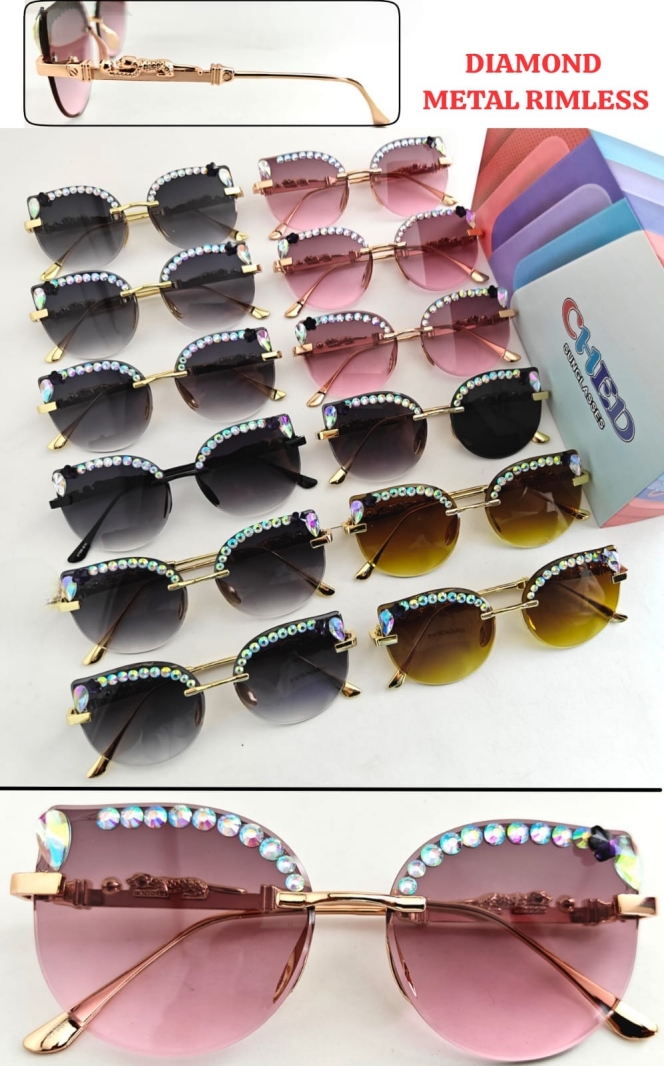 Diamond Metal Rimless Sunglasses | Stylish Crystal Designer Shades - Image 7
