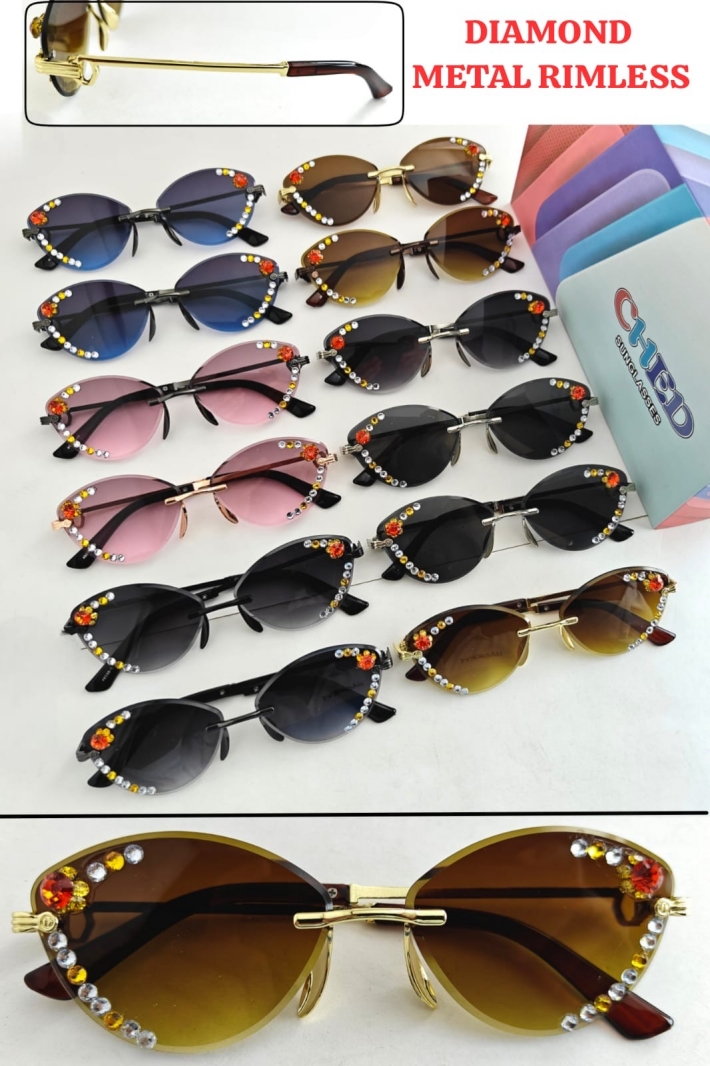 Diamond Metal Rimless Sunglasses | Stylish Crystal Designer Shades - Image 2