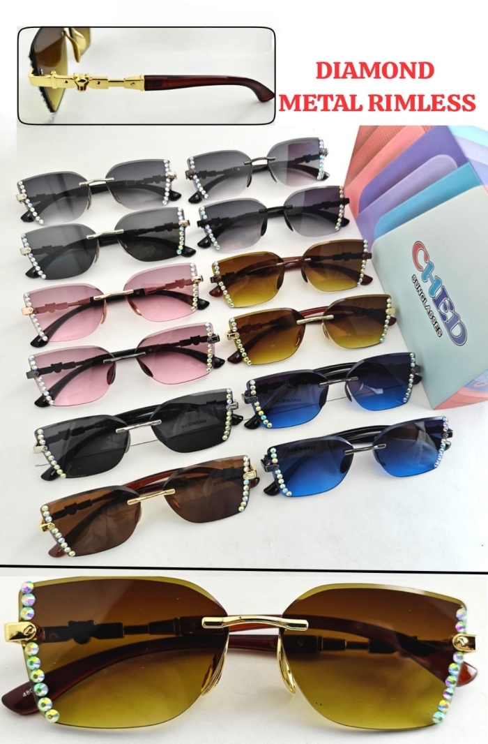 Diamond Metal Rimless Sunglasses | Stylish Crystal Designer Shades - Image 3
