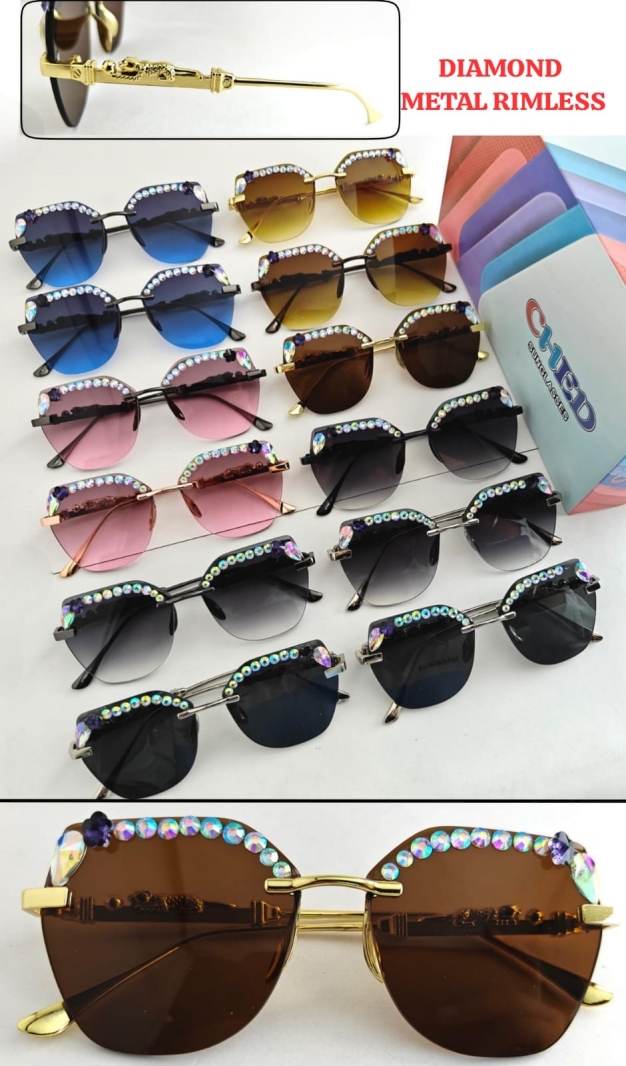 Diamond Metal Rimless Sunglasses | Stylish Crystal Designer Shades - Image 5