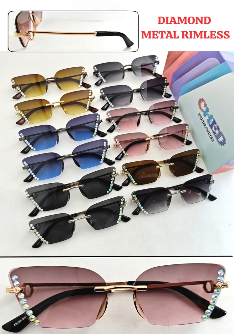 Diamond Metal Rimless Sunglasses | Stylish Crystal Designer Shades - Image 4